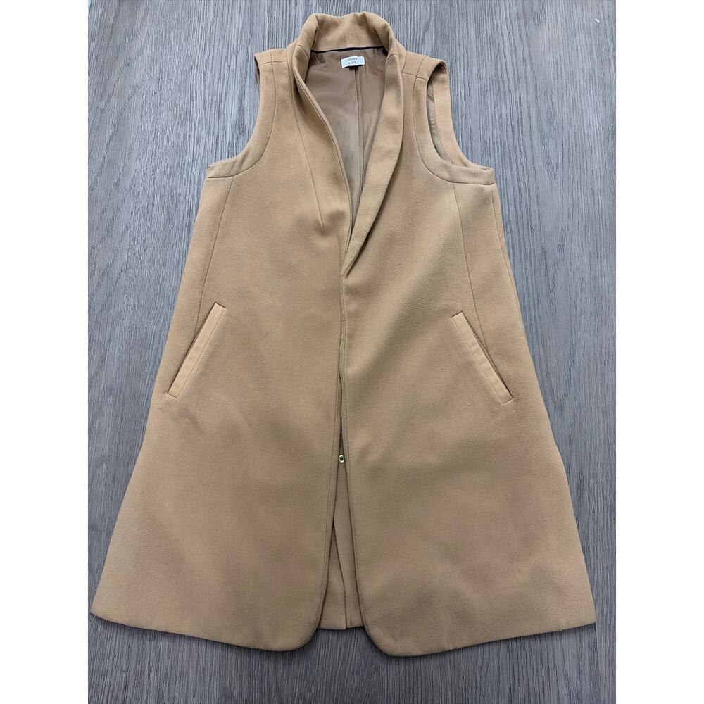 Crown & Ivy Tan Sleeveless Long Vest Women’s Medium Open Front Coatigan Style
